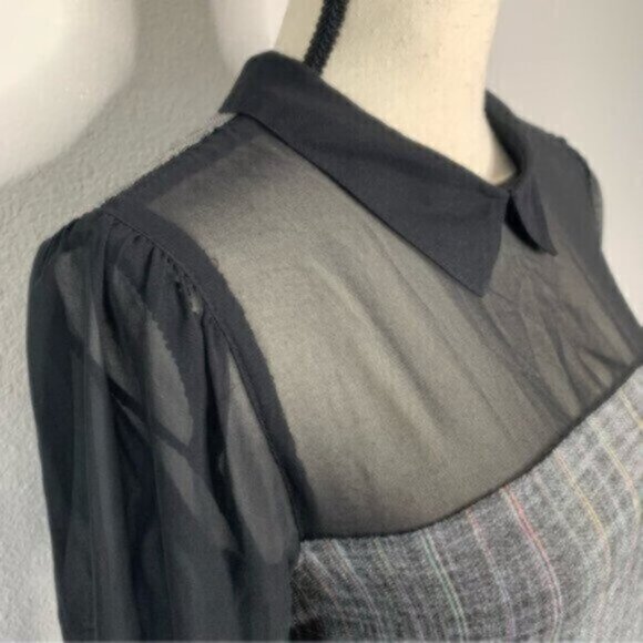 NWT BCBGeneration Black Sheer Sleeve Twill Plaid Pattern Dress - Picture 11 of 15